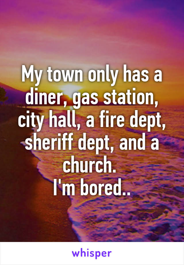 My town only has a diner, gas station, city hall, a fire dept, sheriff dept, and a church. 
I'm bored..