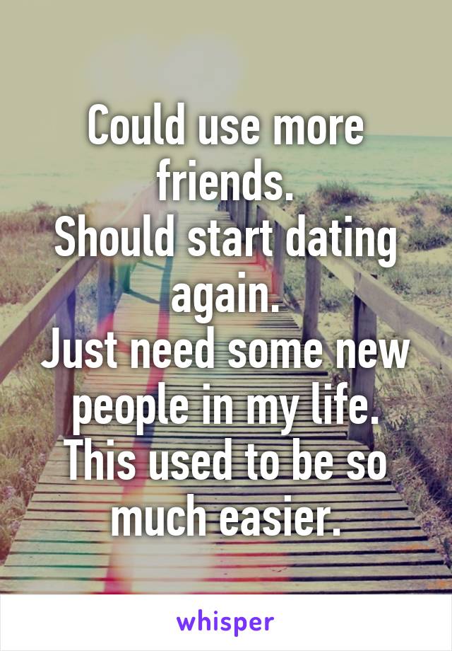 Could use more friends.
Should start dating again.
Just need some new people in my life.
This used to be so much easier.