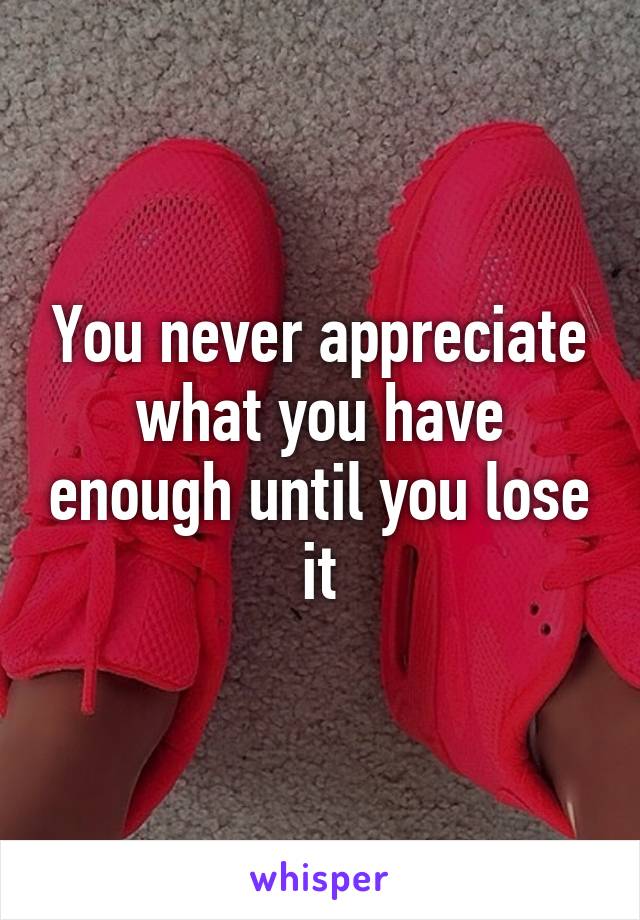 You never appreciate what you have enough until you lose it