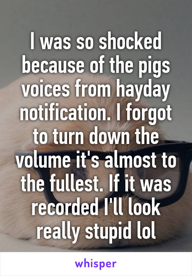 I was so shocked because of the pigs voices from hayday notification. I forgot to turn down the volume it's almost to the fullest. If it was recorded I'll look really stupid lol