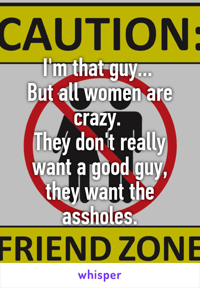 I'm that guy... 
But all women are crazy. 
They don't really want a good guy, they want the assholes.