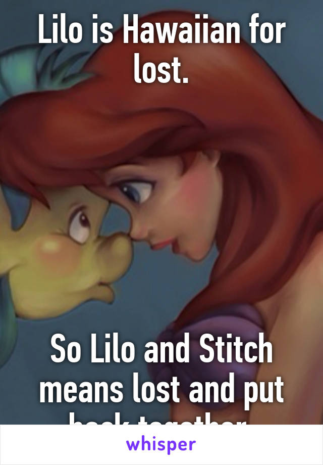 Lilo is Hawaiian for lost.






So Lilo and Stitch means lost and put back together.