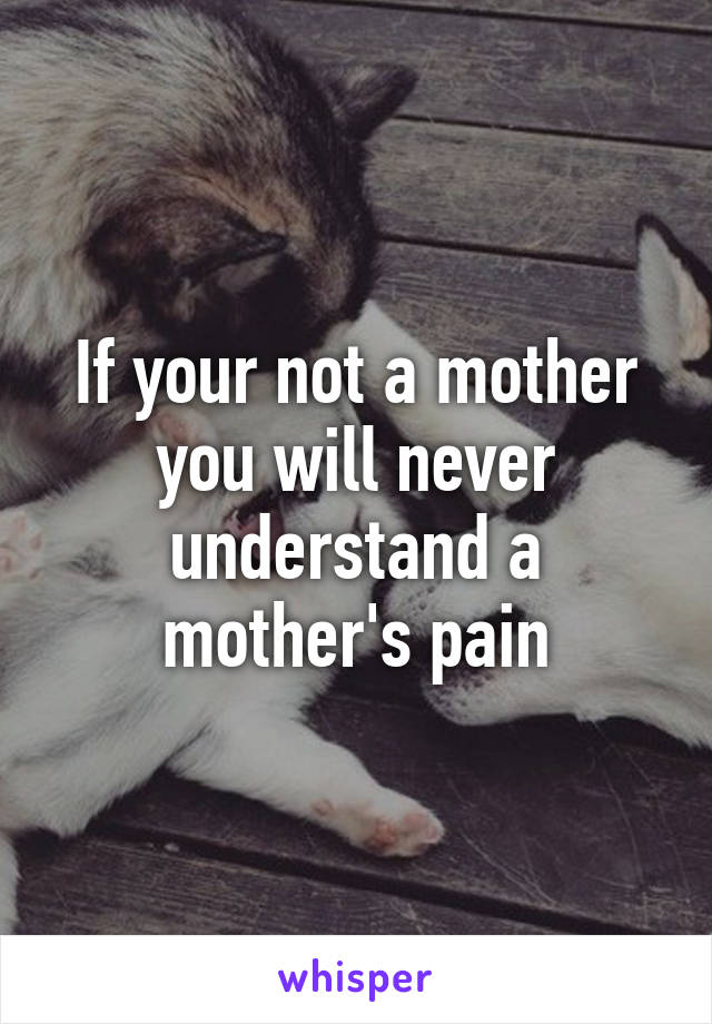 If your not a mother you will never understand a mother's pain