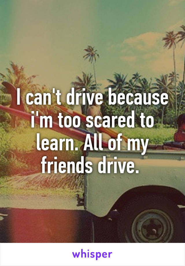 I can't drive because i'm too scared to learn. All of my friends drive. 