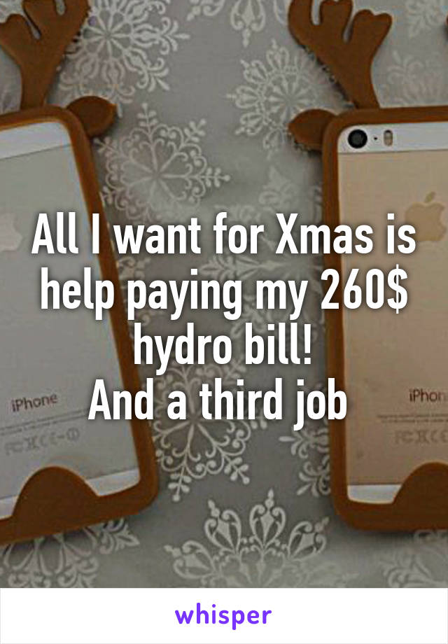 All I want for Xmas is help paying my 260$ hydro bill!
And a third job 