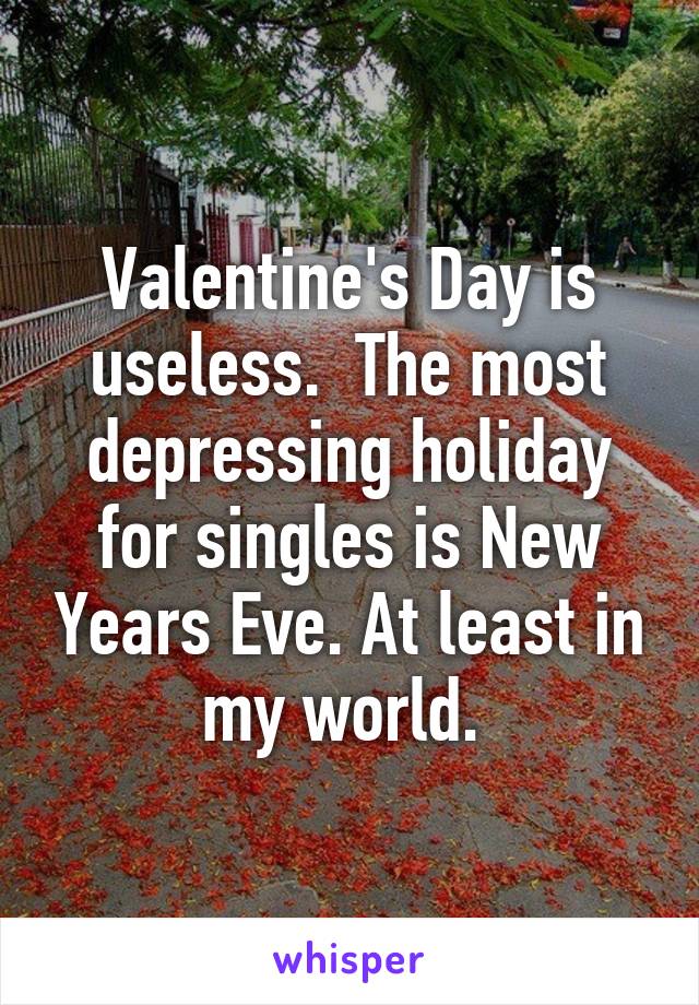 Valentine's Day is useless.  The most depressing holiday for singles is New Years Eve. At least in my world. 