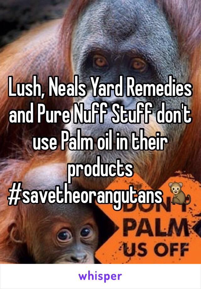 Lush, Neals Yard Remedies and Pure Nuff Stuff don't use Palm oil in their products #savetheorangutans 🐒