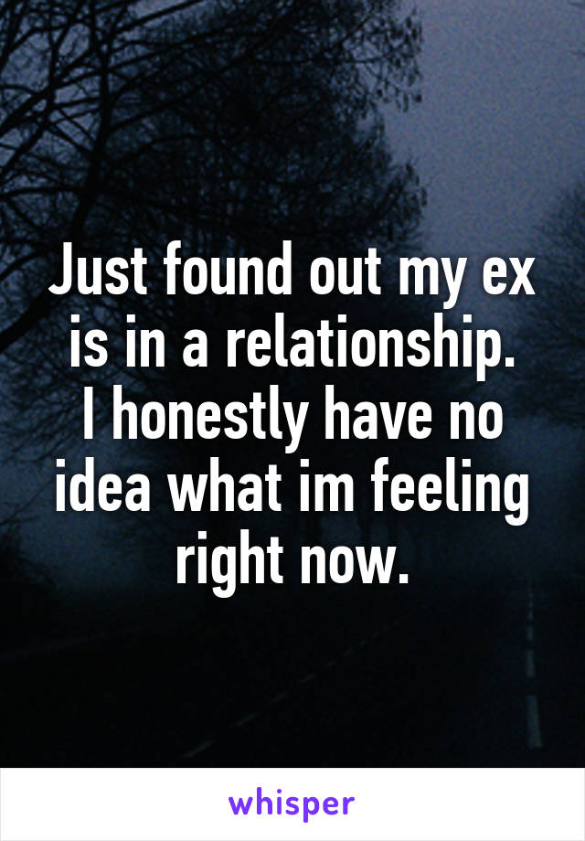 Just found out my ex is in a relationship.
I honestly have no idea what im feeling right now.