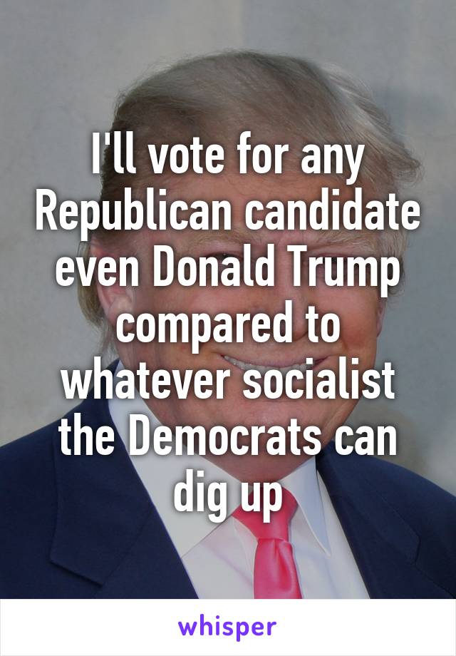 I'll vote for any Republican candidate even Donald Trump compared to whatever socialist the Democrats can dig up