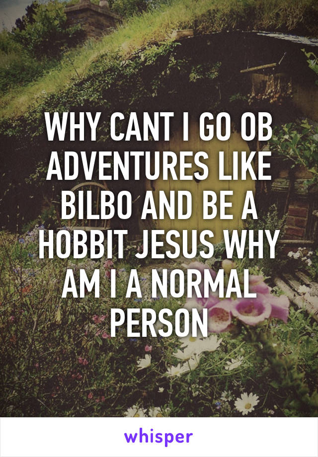 WHY CANT I GO OB ADVENTURES LIKE BILBO AND BE A HOBBIT JESUS WHY AM I A NORMAL PERSON