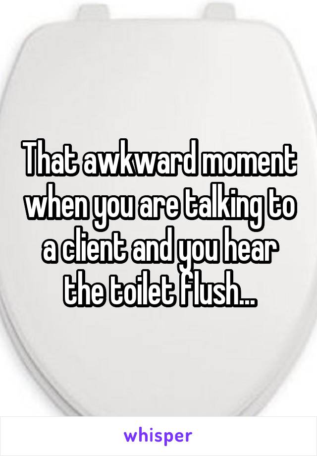 That awkward moment when you are talking to a client and you hear the toilet flush...