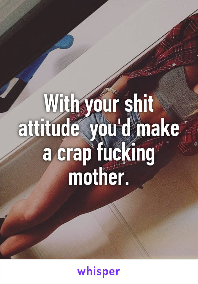 With your shit attitude  you'd make a crap fucking mother.