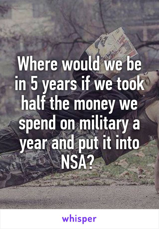 Where would we be in 5 years if we took half the money we spend on military a year and put it into NSA? 