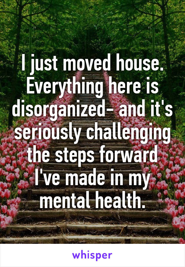 I just moved house. Everything here is disorganized- and it's seriously challenging the steps forward I've made in my mental health.