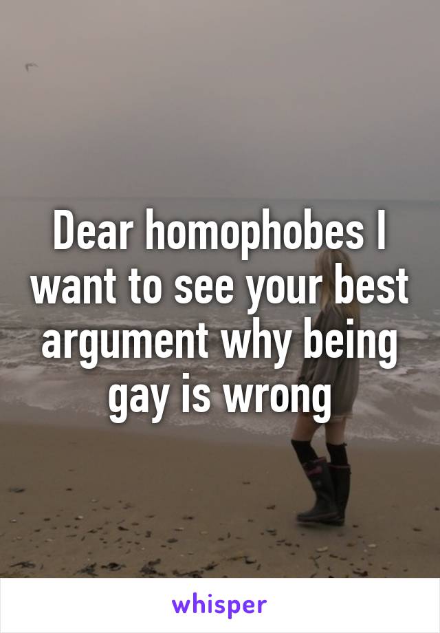 Dear homophobes I want to see your best argument why being gay is wrong