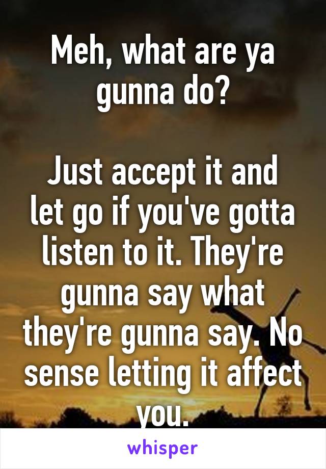 Meh, what are ya gunna do?

Just accept it and let go if you've gotta listen to it. They're gunna say what they're gunna say. No sense letting it affect you.