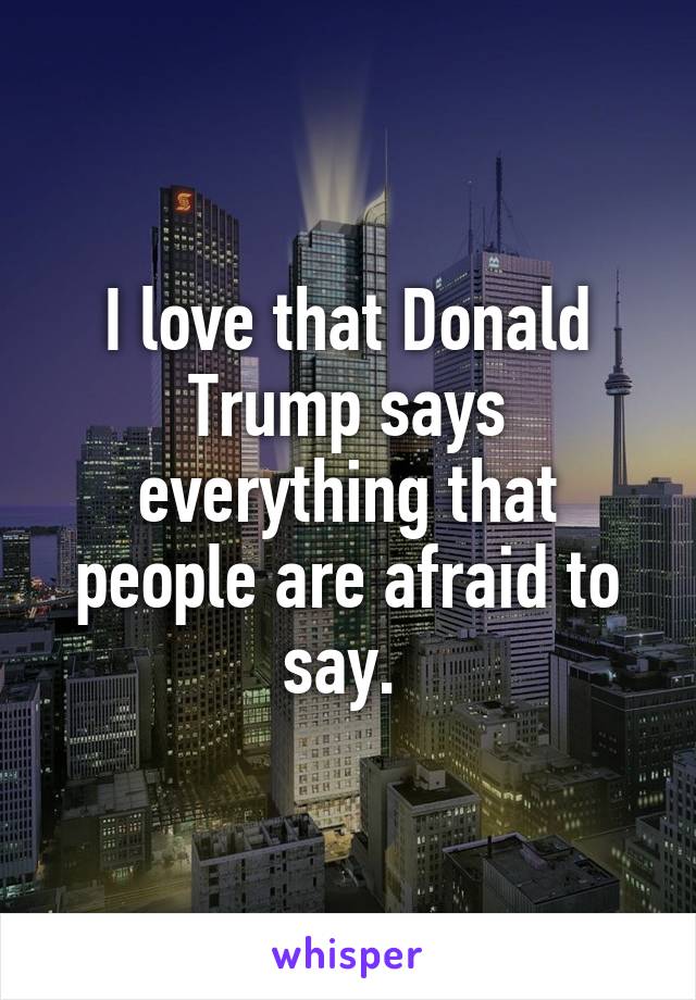 I love that Donald Trump says everything that people are afraid to say. 