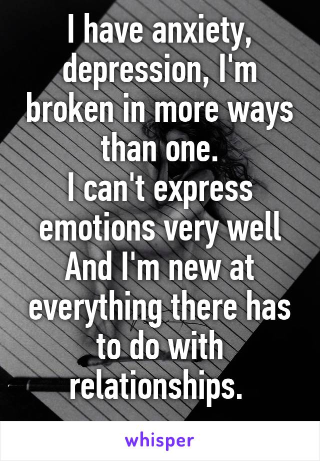 I have anxiety, depression, I'm broken in more ways than one.
I can't express emotions very well
And I'm new at everything there has to do with relationships. 
