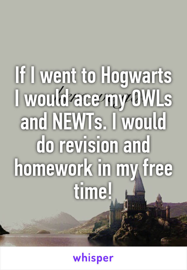 If I went to Hogwarts I would ace my OWLs and NEWTs. I would do revision and homework in my free time!