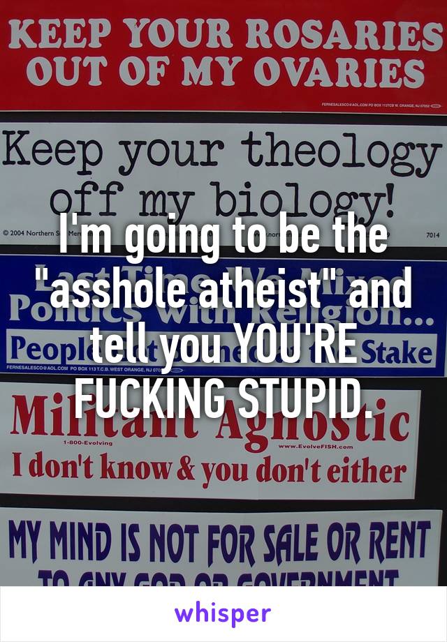 I'm going to be the "asshole atheist" and tell you YOU'RE FUCKING STUPID.