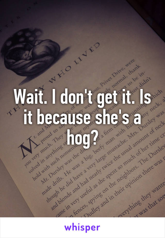 Wait. I don't get it. Is it because she's a hog?