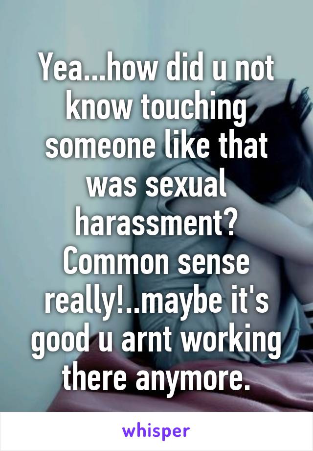 Yea...how did u not know touching someone like that was sexual harassment? Common sense really!..maybe it's good u arnt working there anymore.