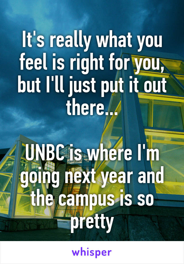 It's really what you feel is right for you, but I'll just put it out there...

UNBC is where I'm going next year and the campus is so pretty