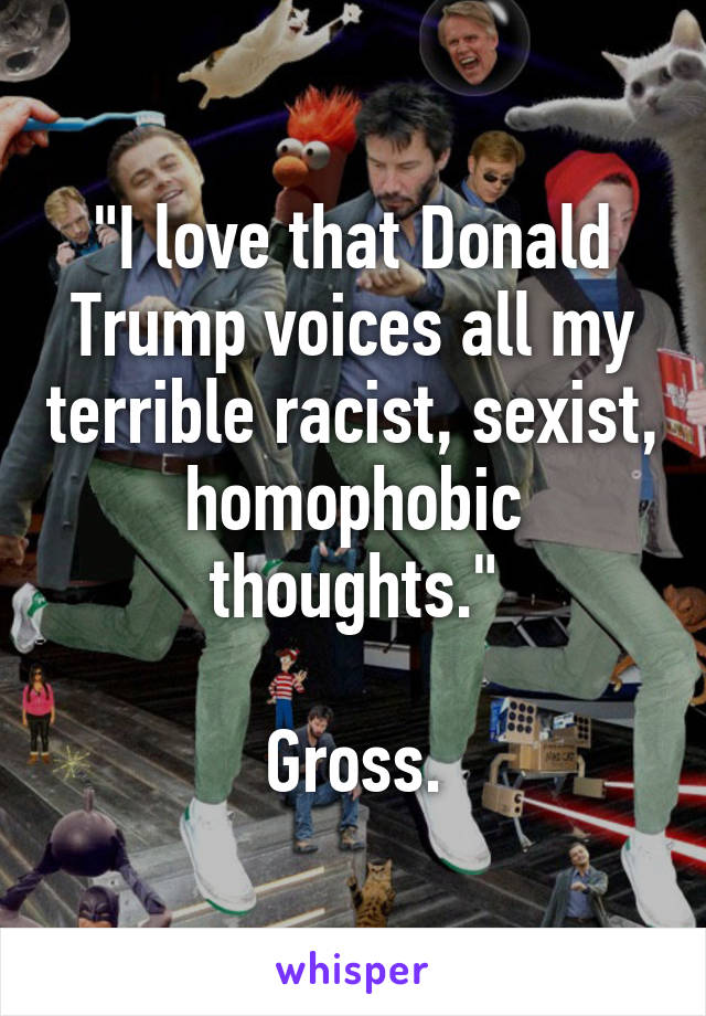 "I love that Donald Trump voices all my terrible racist, sexist, homophobic thoughts."

Gross.