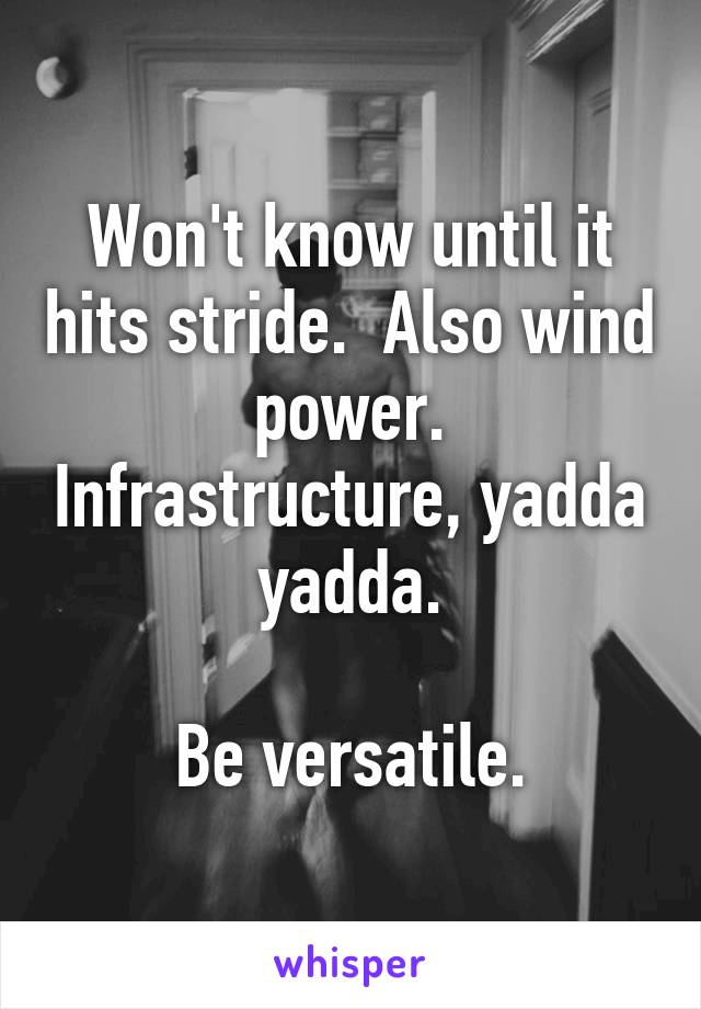 Won't know until it hits stride.  Also wind power. Infrastructure, yadda yadda.

Be versatile.
