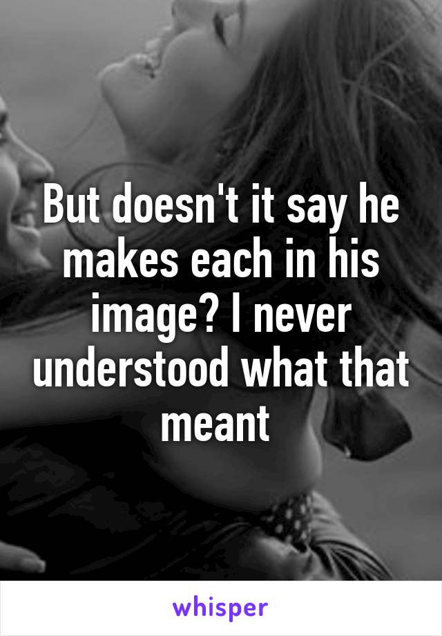 But doesn't it say he makes each in his image? I never understood what that meant 