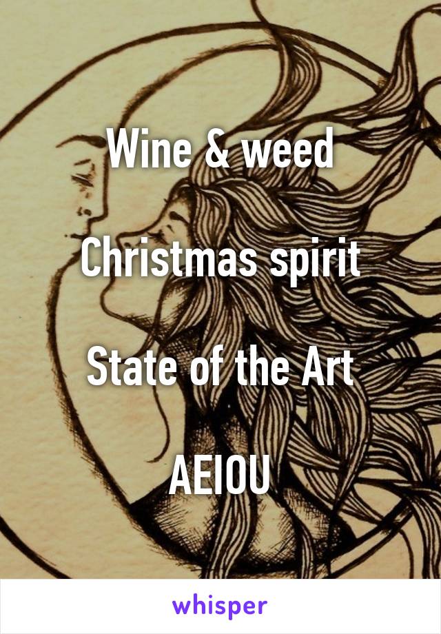 Wine & weed

Christmas spirit

State of the Art

AEIOU