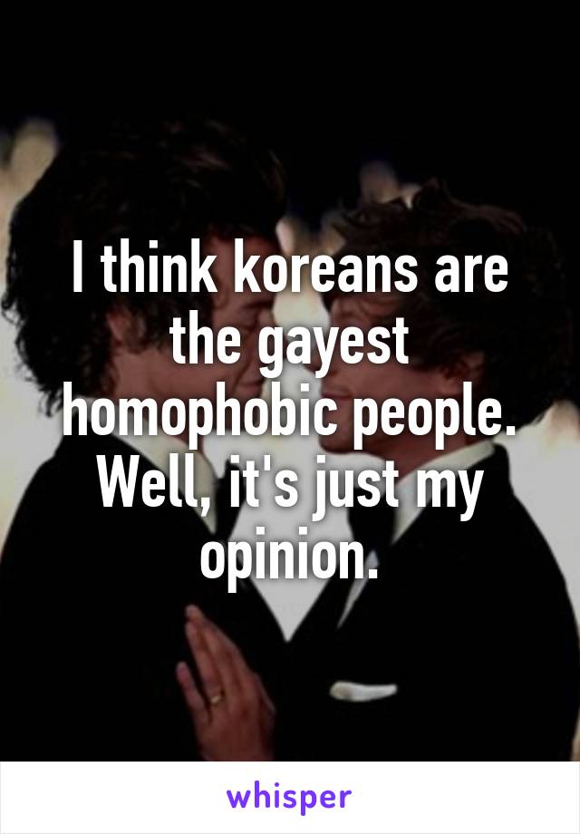 I think koreans are the gayest homophobic people. Well, it's just my opinion.