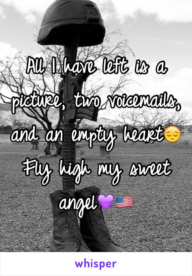 All I have left is a picture, two voicemails, and an empty heart😔 Fly high my sweet angel💜🇺🇸