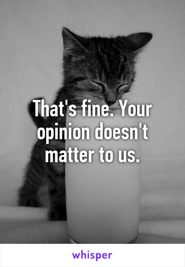 That's fine. Your opinion doesn't matter to us.