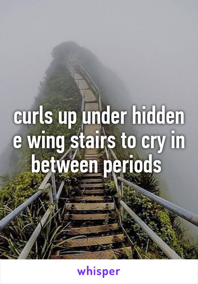 curls up under hidden e wing stairs to cry in between periods 