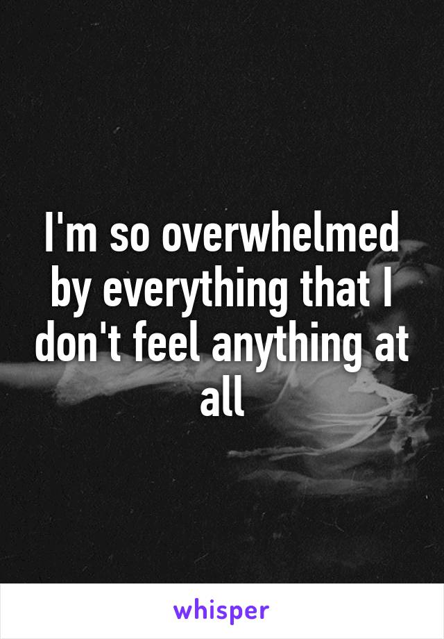 I'm so overwhelmed by everything that I don't feel anything at all