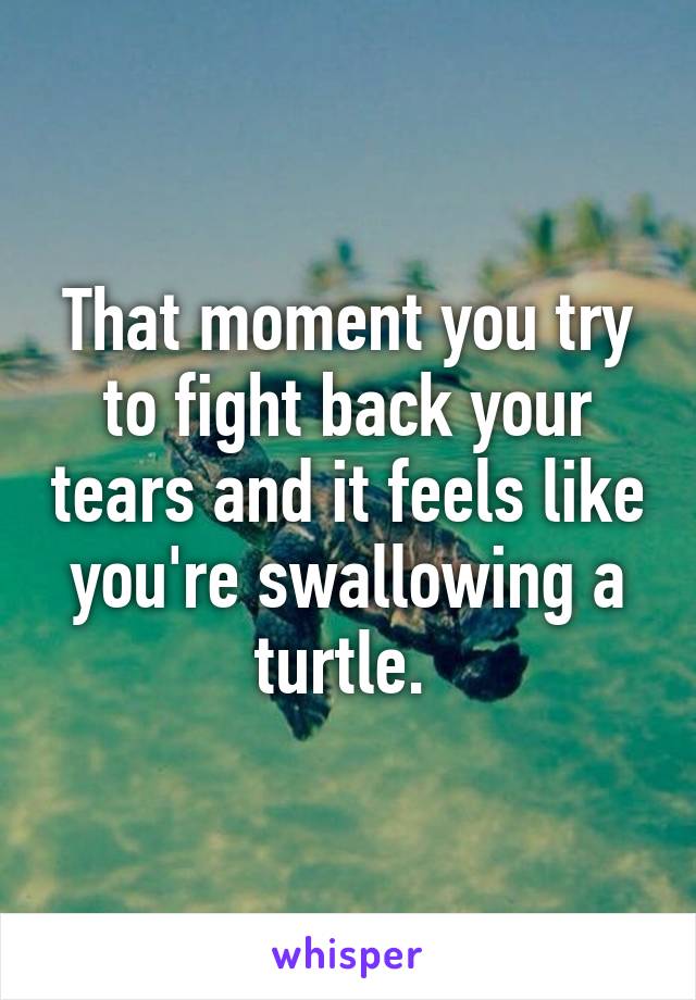 That moment you try to fight back your tears and it feels like you're swallowing a turtle. 