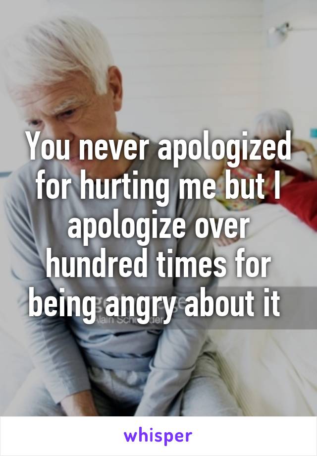 You never apologized for hurting me but I apologize over hundred times for being angry about it 