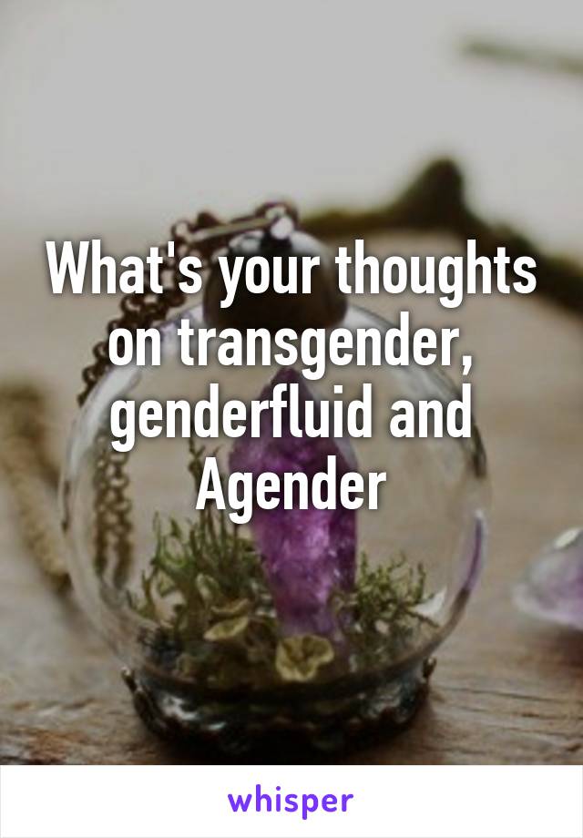 What's your thoughts on transgender, genderfluid and Agender
