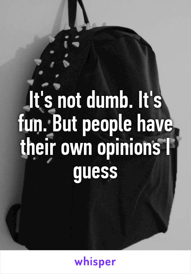 It's not dumb. It's fun. But people have their own opinions I guess