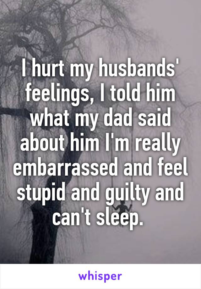 I hurt my husbands' feelings, I told him what my dad said about him I'm really embarrassed and feel stupid and guilty and can't sleep. 