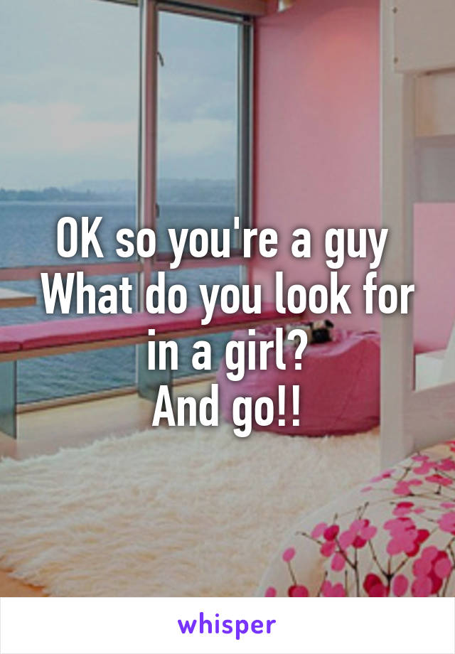 OK so you're a guy 
What do you look for in a girl?
And go!!