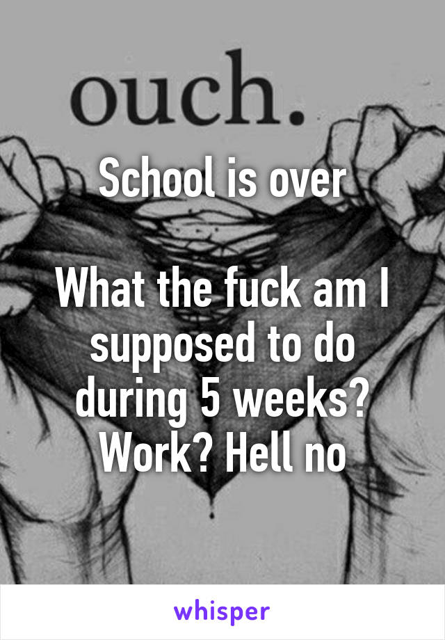 School is over

What the fuck am I supposed to do during 5 weeks? Work? Hell no