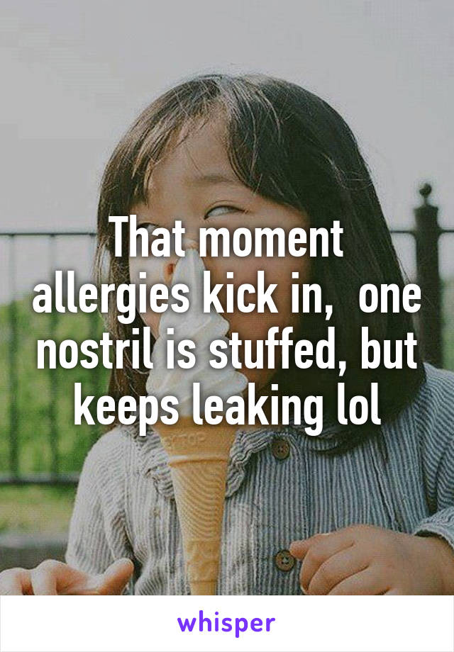 That moment allergies kick in,  one nostril is stuffed, but keeps leaking lol