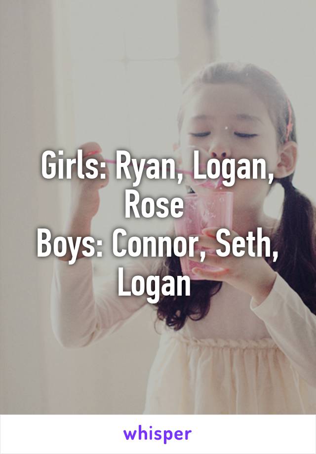 Girls: Ryan, Logan, Rose 
Boys: Connor, Seth, Logan 