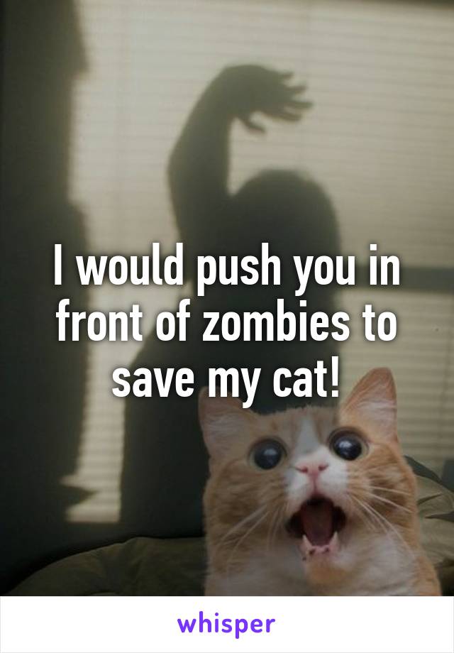 I would push you in front of zombies to save my cat!