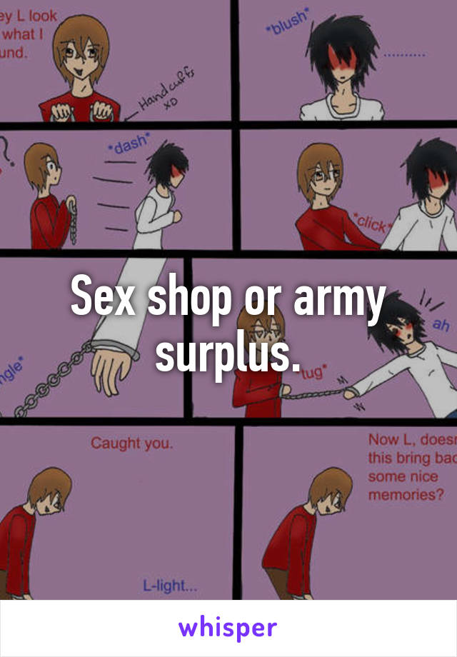 Sex shop or army surplus.