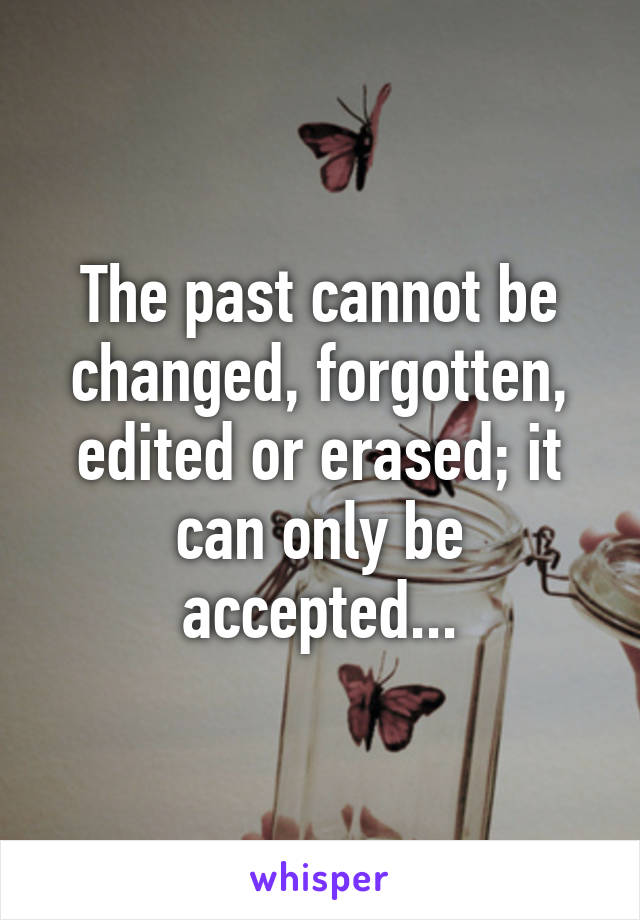 The past cannot be changed, forgotten, edited or erased; it can only be accepted...