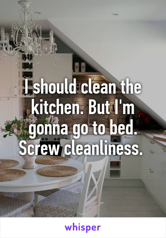 I should clean the kitchen. But I'm gonna go to bed. Screw cleanliness. 