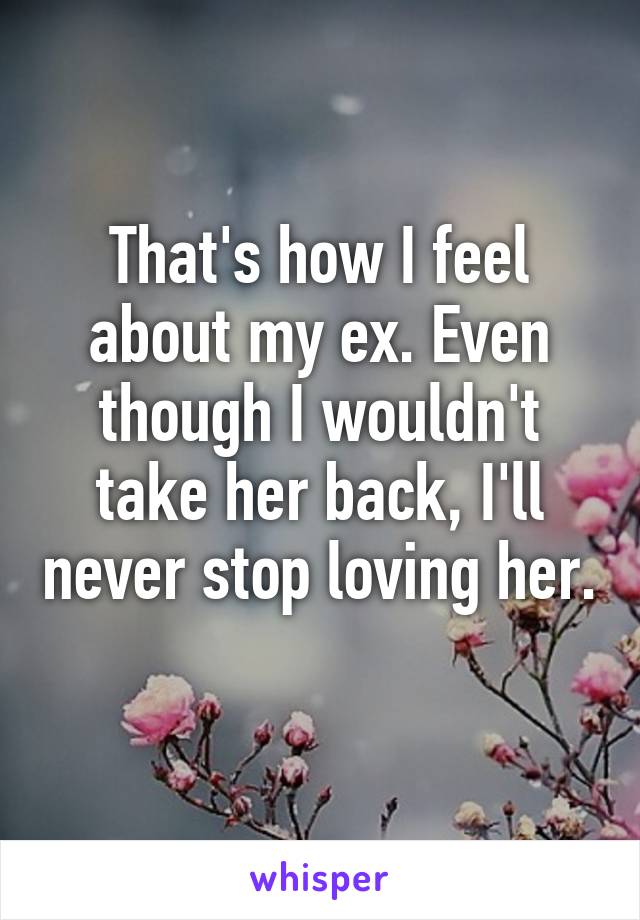 That's how I feel about my ex. Even though I wouldn't take her back, I'll never stop loving her. 